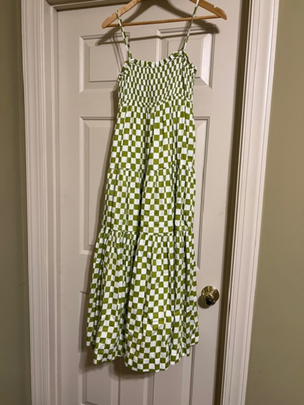 en saison Checkered Maxi Sundress Green and White Women's Size Small